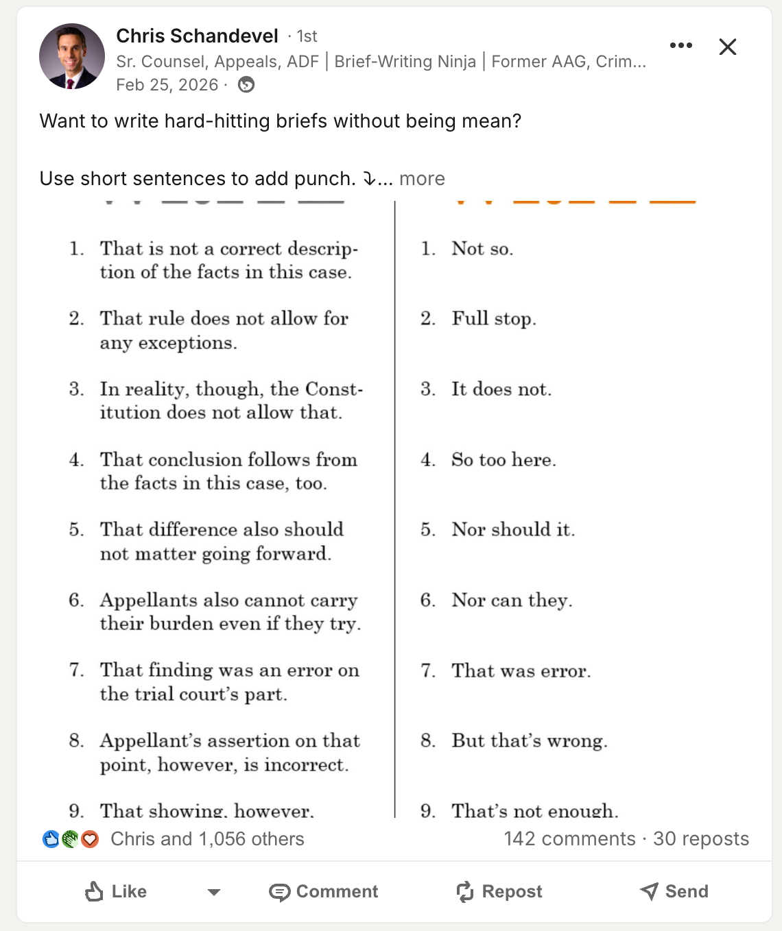 Chris Schandevel, ADF Counsel — writing winning briefs, 142 comments