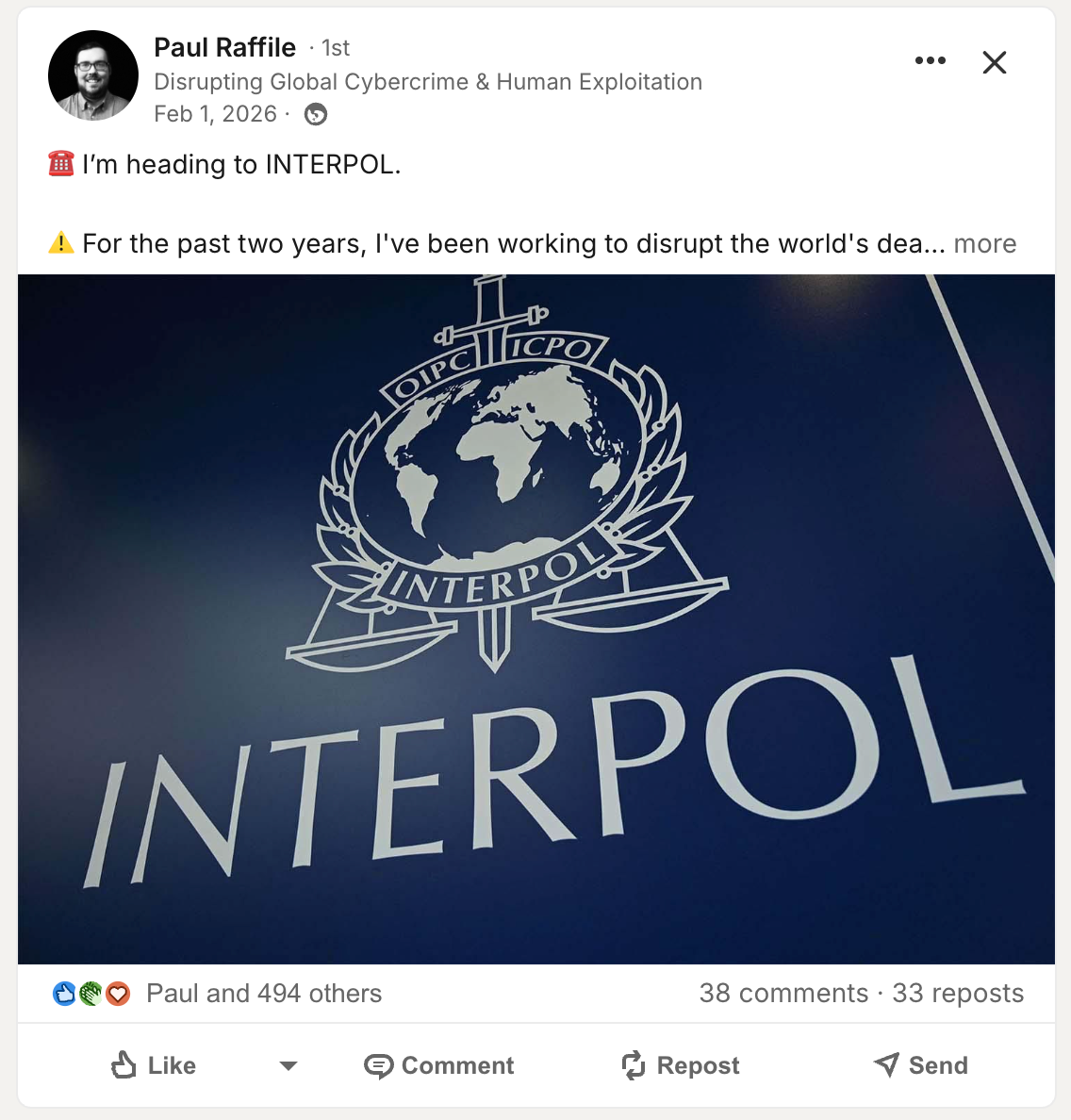 Paul Raffle — Heading to INTERPOL, 494 reactions