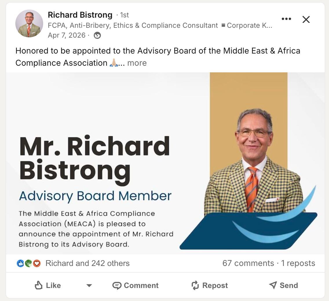 Richard Bistrong — FCPA & Compliance Consultant, Advisory Board