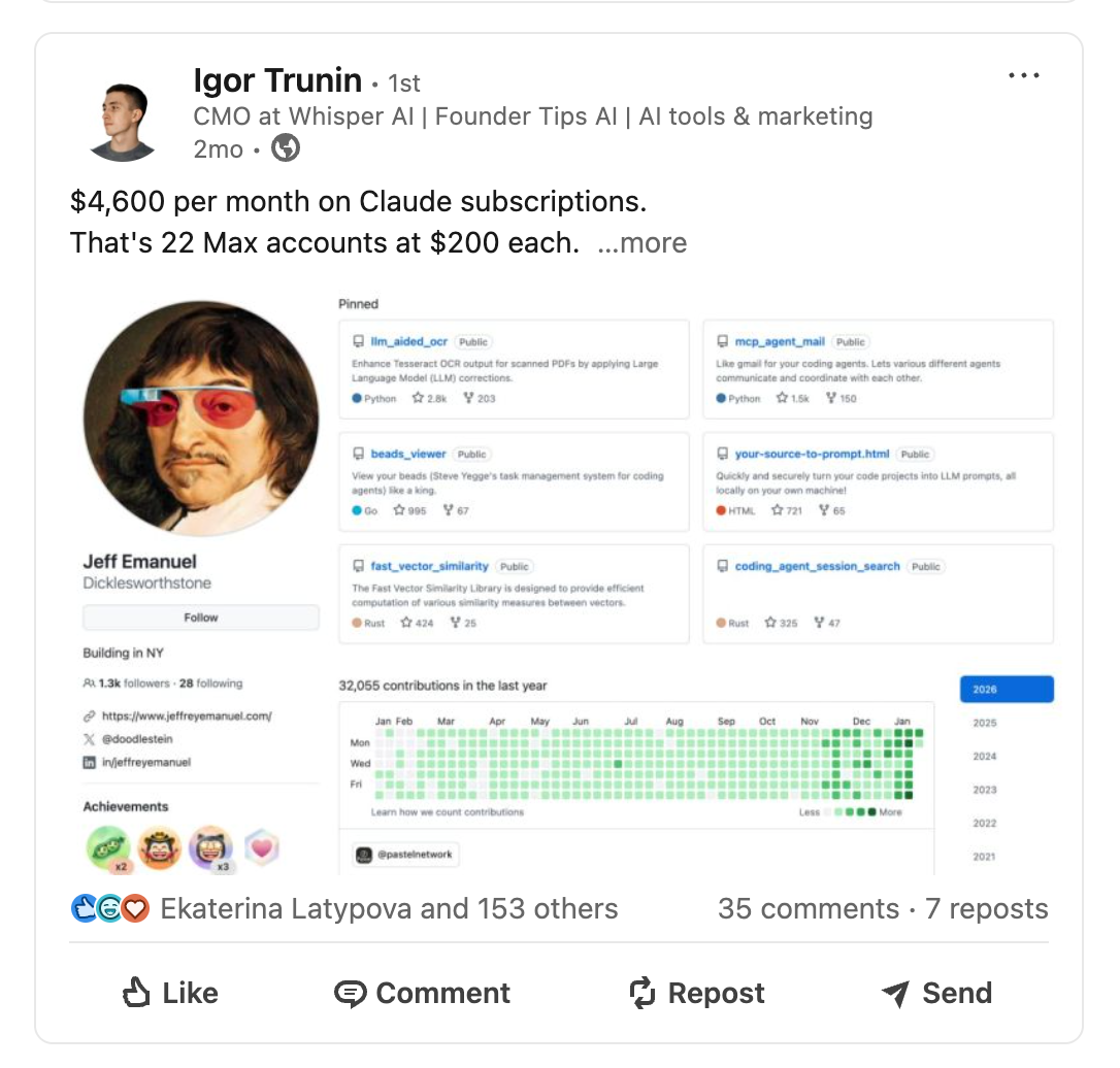 Igor Trunin — 153 likes on Claude subscriptions post