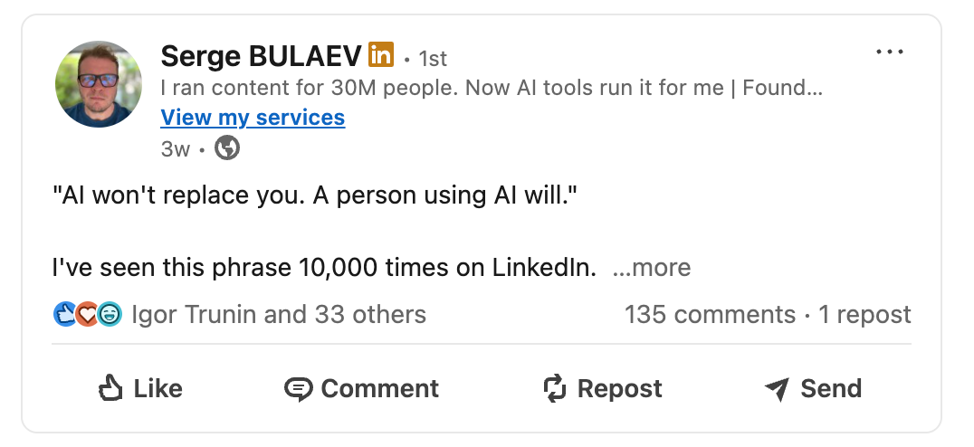 Serge Bulaev — AI won't replace you, 135 comments