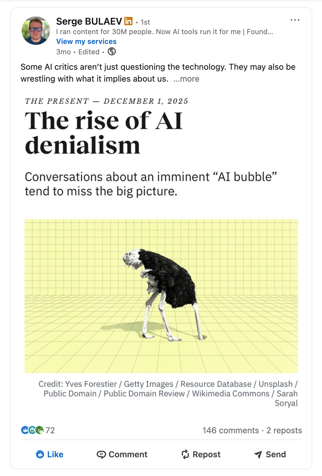 Serge Bulaev — 146 comments on AI denialism post