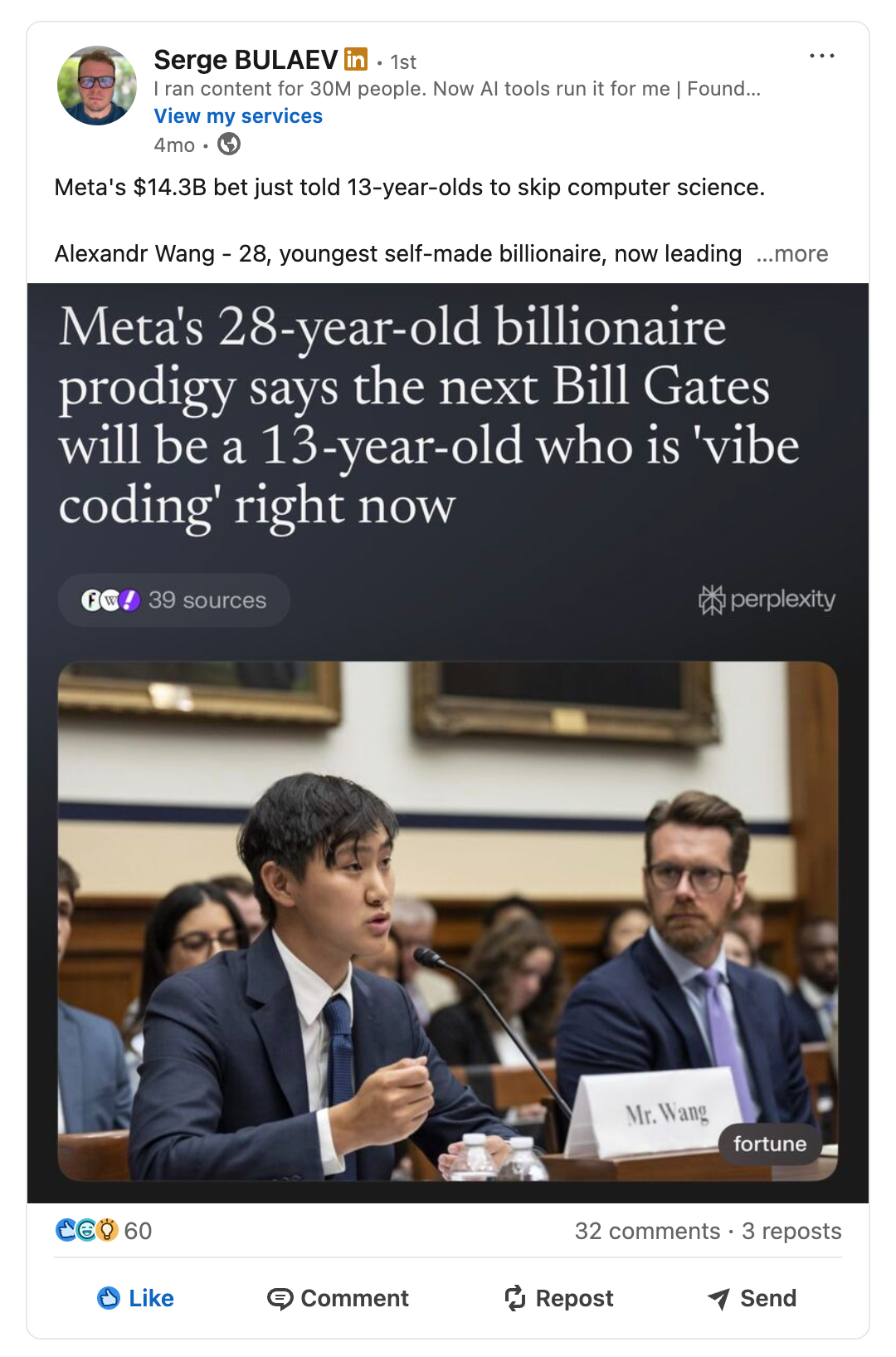 Serge Bulaev — Meta billionaire prodigy post